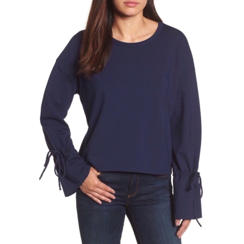 Halogen Navy Blue Cinched Tie Cuffed Sweater